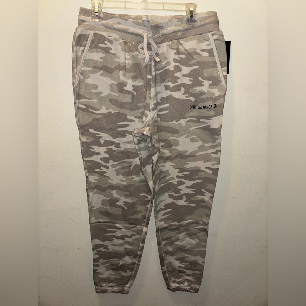 NWT Spiritual Gangster Men’s Revive Sweatpants Light Gray Camo, XL, Athleisure